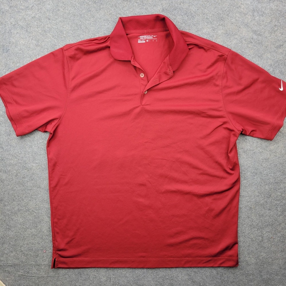 Nike Golf Polo Shirt Mens XL Red Solid Dri-FIT Golf‎ Performance Tagless Top